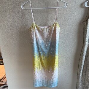 Elegant Sequin Mini Dress - Yellow, Blue, White
